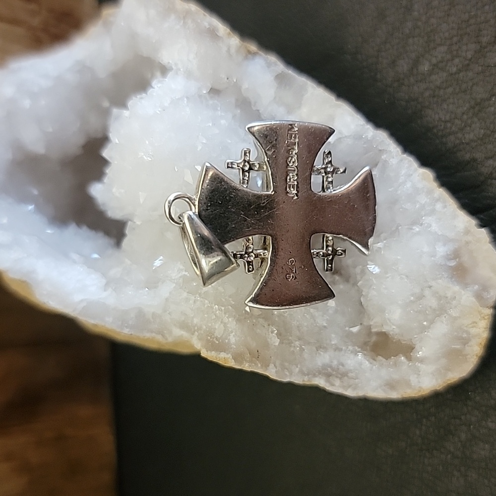 Solid Sterling Silver Jerusalem Cross Pendant Inl… - image 3